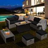 Juego de muebles de patio de 9 piezas con fogón de 42 pulgadas y 60000 BTU