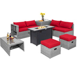 Juego de muebles de patio de 9 piezas con fogón de 42 pulgadas y 60000 BTU