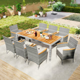 Juego de Comedor de Patio de Mimbre PE de 9 Piezas para Terraza Jardín y Patio Trasero