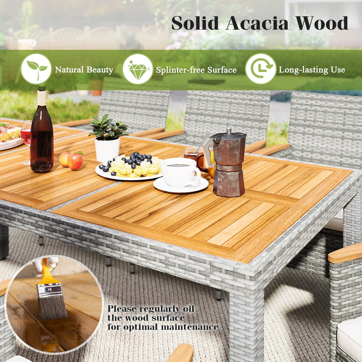 Juego de Comedor de Patio de Mimbre PE de 9 Piezas para Terraza Jardín y Patio Trasero