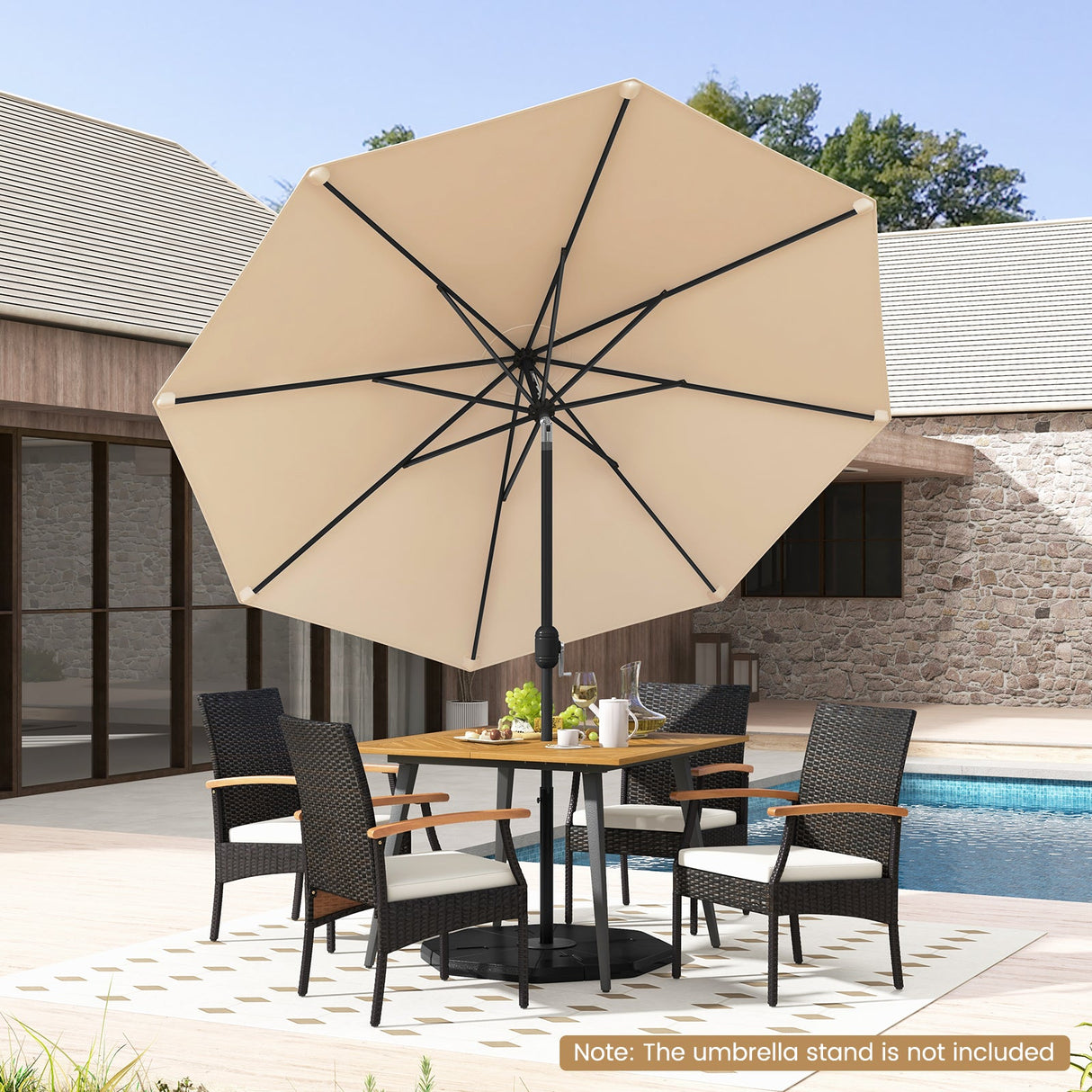 Sombrilla de mesa para patio exterior de 2,74 m (9 pies), con botón de inclinación y manivela - Gris