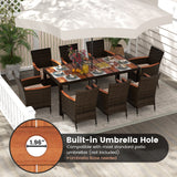 Juego de comedor de exterior de 9 piezas con orificio para sombrilla