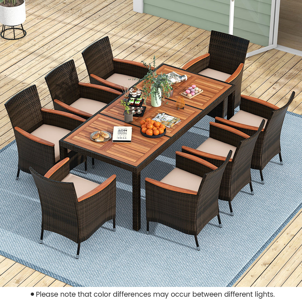 Juego de comedor de exterior de 9 piezas con orificio para sombrilla
