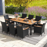 Juego de comedor para exteriores de 9 piezas con mesa de madera de acacia