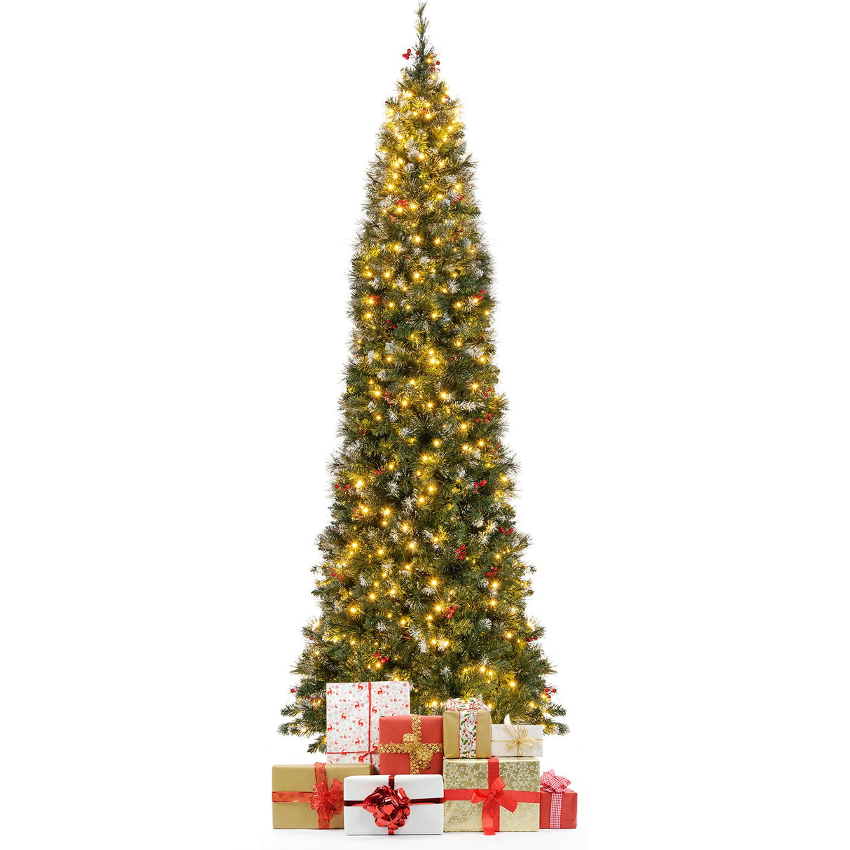 Árbol de Navidad Preiluminado Artificial Estrecho y Articulado de 5/6/7/8/9 Pies