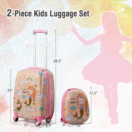 Juego de equipaje de 2 piezas para niños, maleta con ruedas y mochila - Rosa