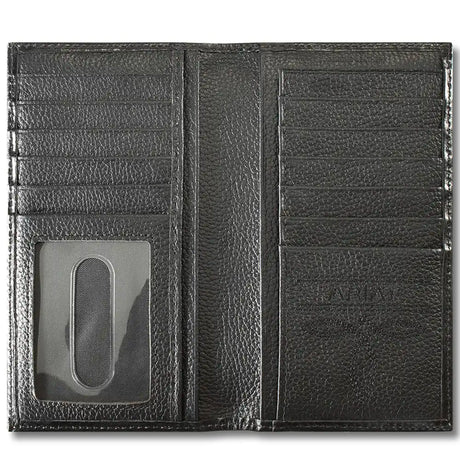 Billetera vaquera Ariat con escudo floral en relieve (negra) para hombre