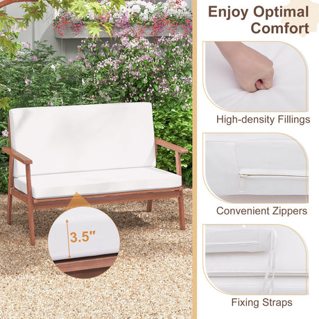 4 Piece Outdoor Acacia Wood Conversation Set with Soft Seat and Back Cushions