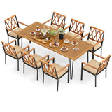 Juego de muebles de exterior de madera de acacia, juego de comedor de patio de 9 piezas con 8 sillas