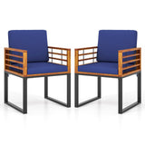 Acacia Wood Outdoor Dining Chairs Set of 2 with Soft Cushions-Navy