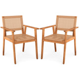 Acacia Wood Outdoor Dining Chairs Set of 2 PE Rattan Patio Chairs with Backrests and Armrests