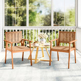 Acacia Wood Outdoor Dining Chairs Set of 2 PE Rattan Patio Chairs with Backrests and Armrests