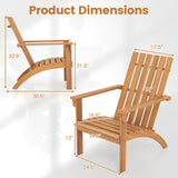 Silla de patio Adirondack de madera de acacia con asiento inclinado y respaldo alto para porche-Natural