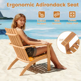 Silla de patio Adirondack de madera de acacia con asiento inclinado y respaldo alto para porche-Natural