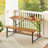 Banco de mesa de patio de madera de acacia para 2 personas, mesa de picnic de un lado