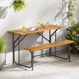 Banco de mesa de patio de madera de acacia para 2 personas, mesa de picnic de un lado