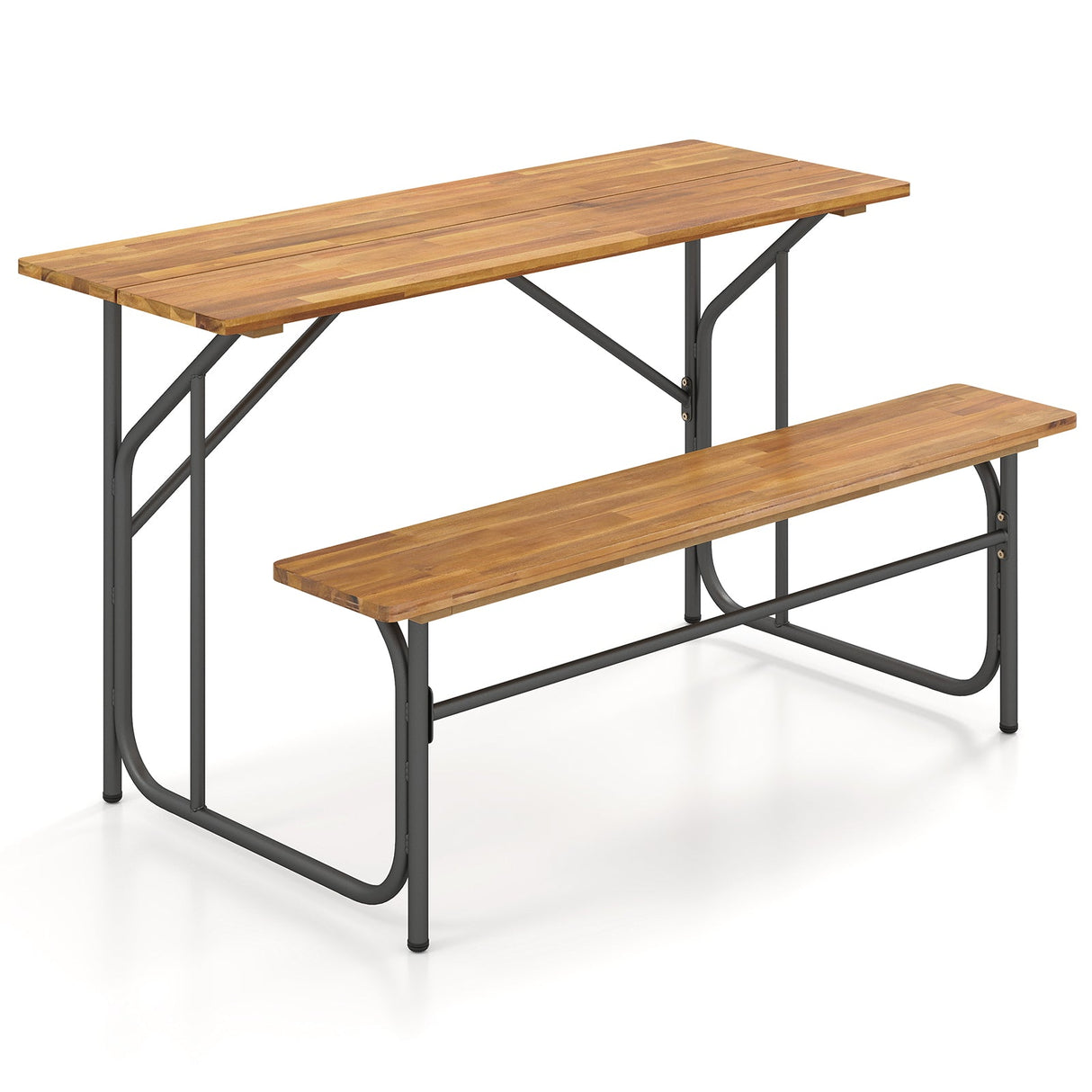 Banco de mesa de patio de madera de acacia para 2 personas, mesa de picnic de un lado