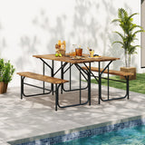 Banco de mesa de patio de madera de acacia para 2 personas, mesa de picnic de un lado