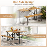 Banco de mesa de patio de madera de acacia para 2 personas, mesa de picnic de un lado
