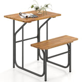 Conjunto de mesa y banco de patio de madera de acacia, mesa de picnic y asiento de un lado