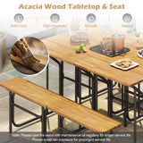 Conjunto de mesa y banco de patio de madera de acacia, mesa de picnic y asiento de un lado