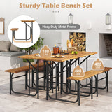 Conjunto de mesa y banco de patio de madera de acacia, mesa de picnic y asiento de un lado