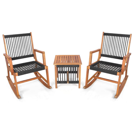 Juego de bistro mecedora de madera de acacia de 3 piezas