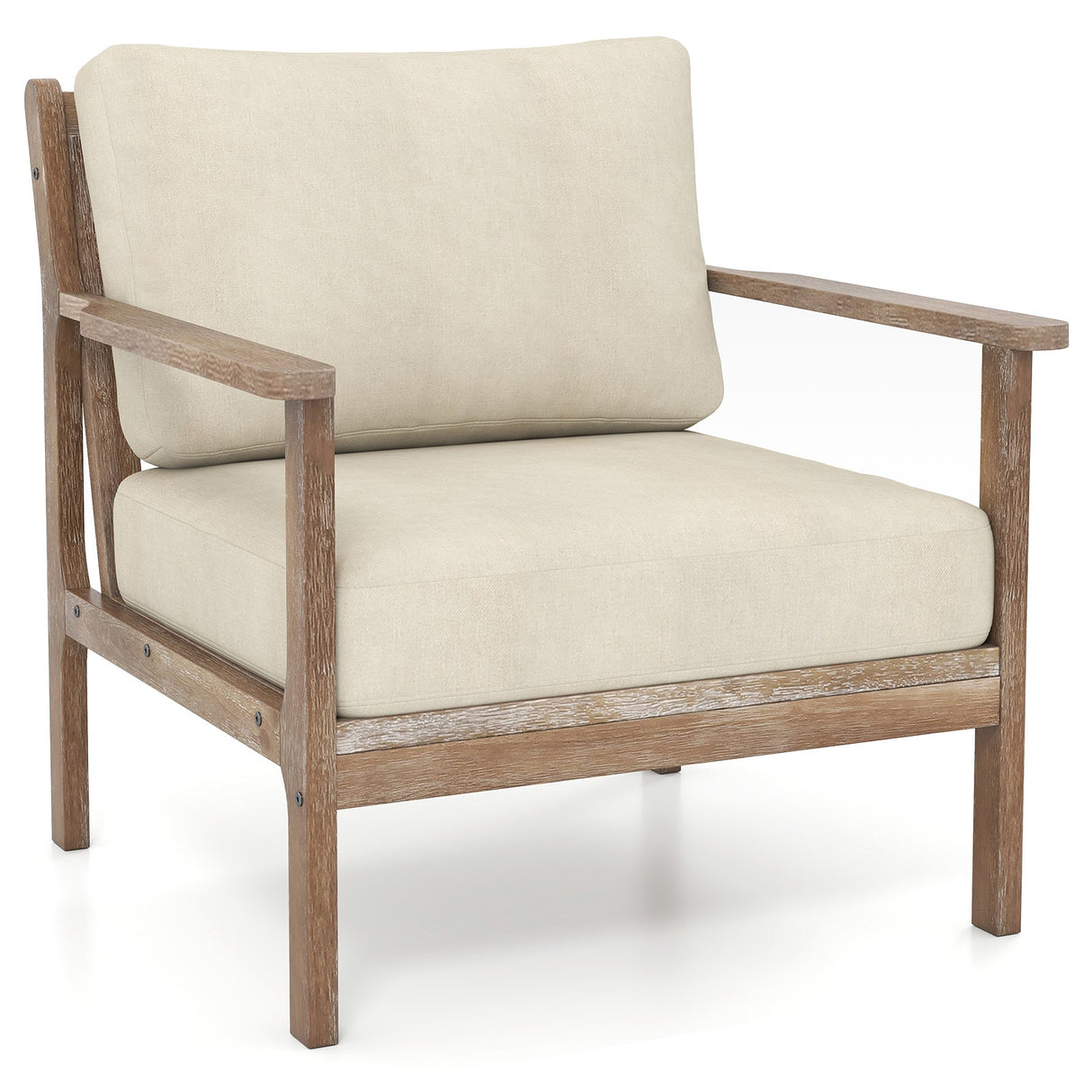 Sillón moderno con reposabrazos de madera maciza de caucho