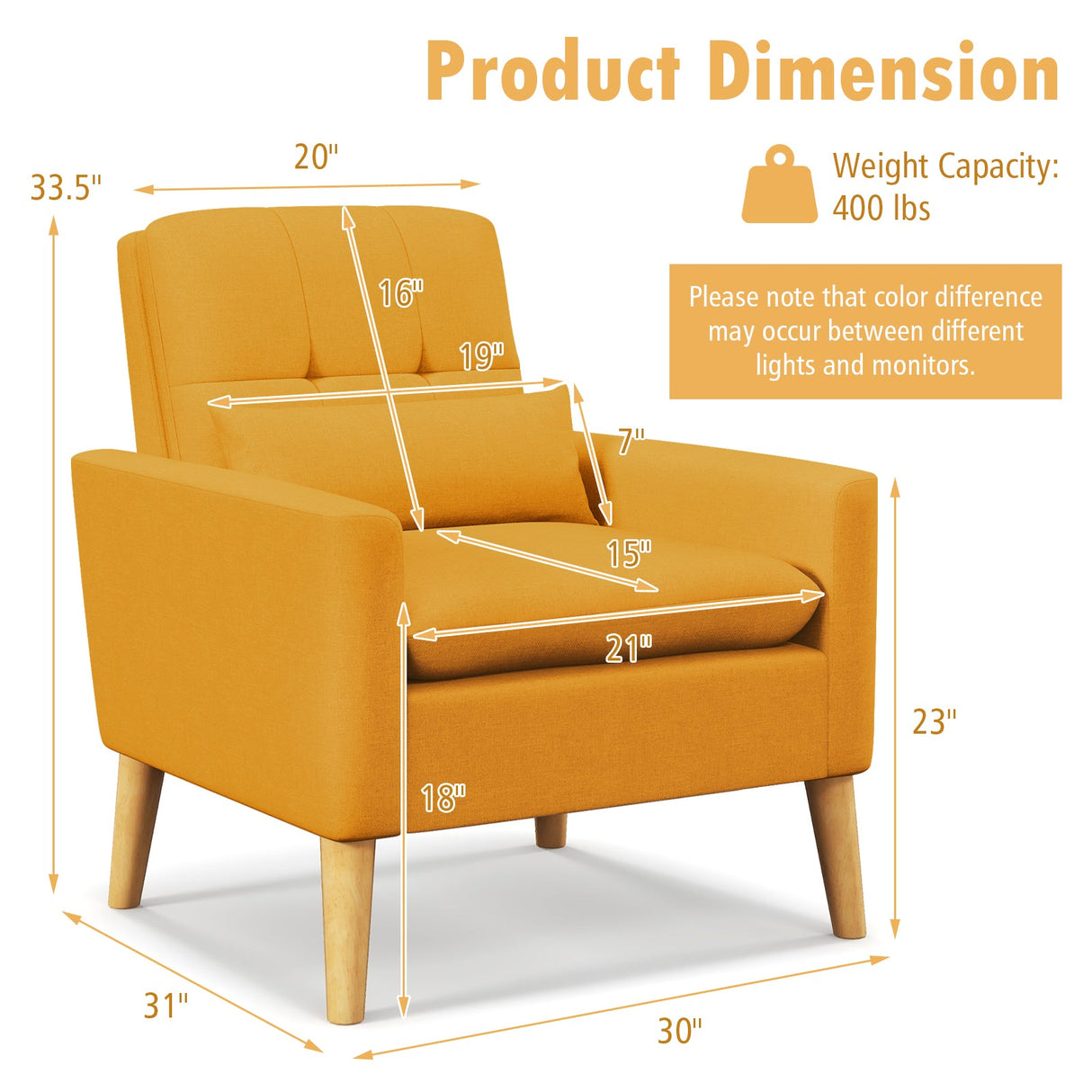 Sillón auxiliar con cojín lumbar, patas de madera de caucho natural y cojines acolchados