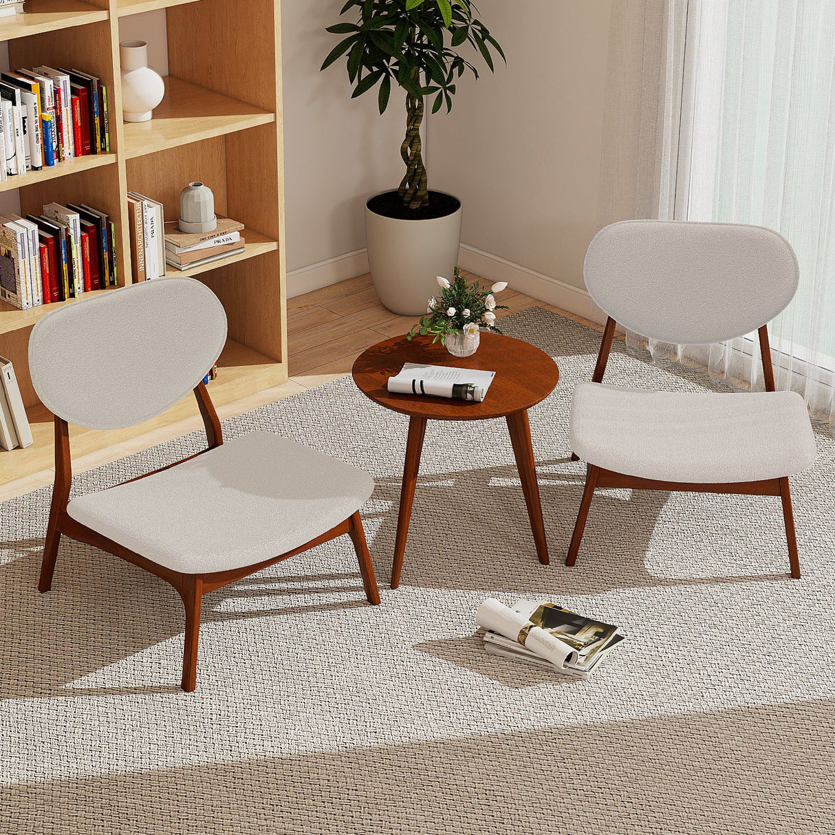 Juego de 2 sillas decorativas con mesa auxiliar y estructura de madera maciza