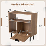 Accent Side End Table with Storage Shelf and Cabinet for Small Space-Natural