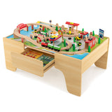 Juego de tren de madera de 84 piezas con mesa reversible y desmontable
