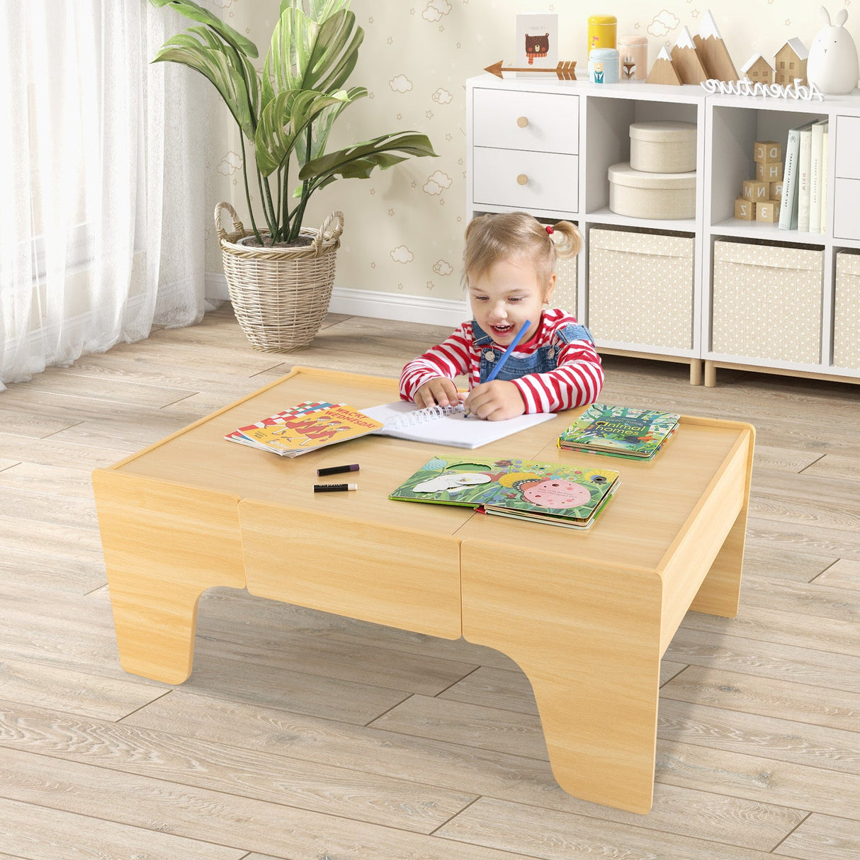 Juego de tren de madera de 84 piezas con mesa reversible y desmontable
