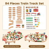 Juego de tren de madera de 84 piezas con mesa reversible y desmontable