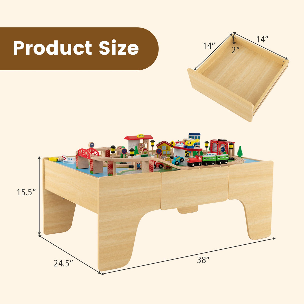 Juego de tren de madera de 84 piezas con mesa reversible y desmontable