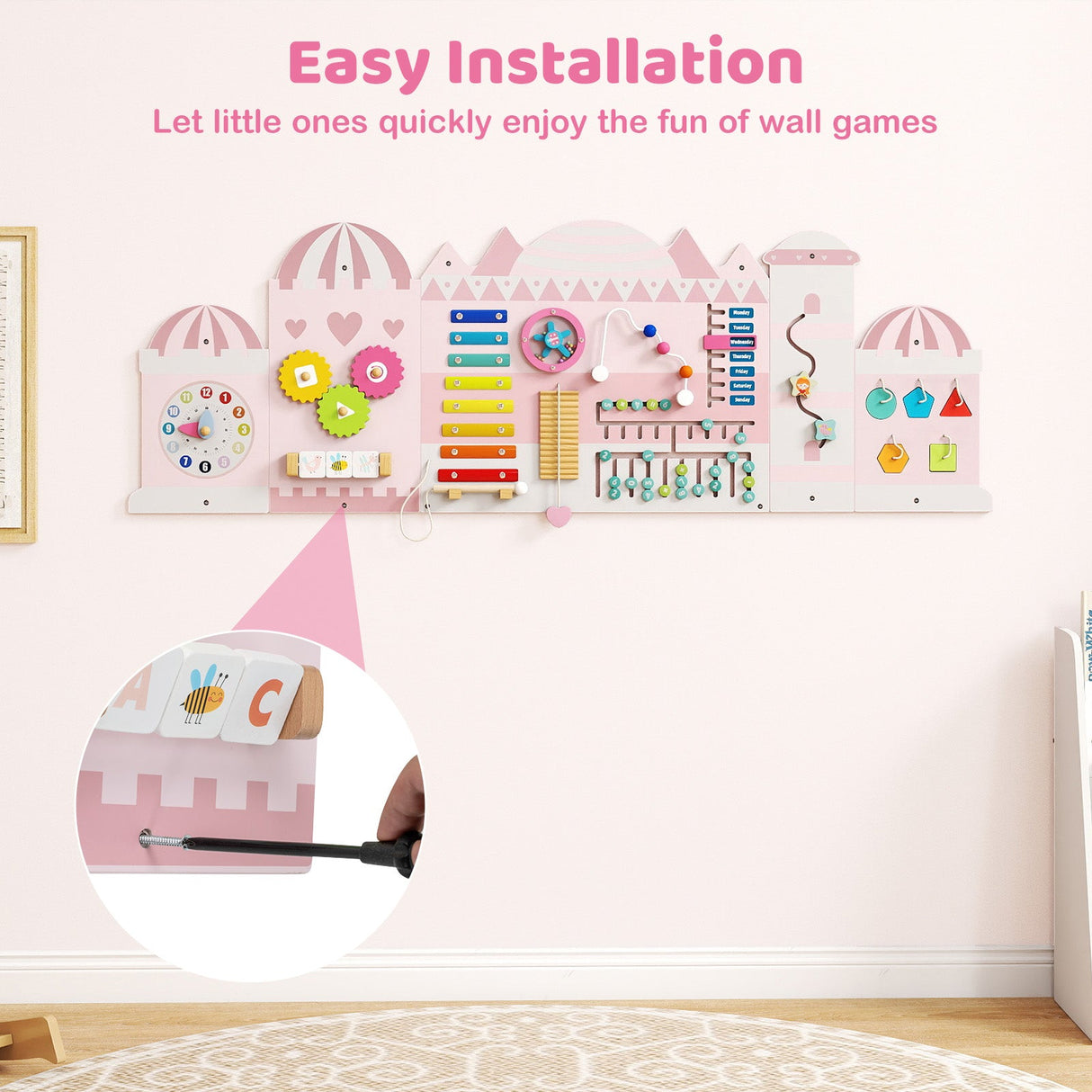 Paneles de tablero de actividades sensoriales de madera para niños pequeños - Rosa