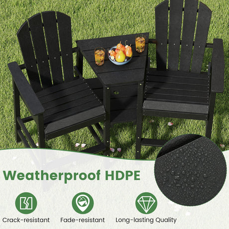 Silla Adirondack de 2 asientos, para todo tipo de clima, con bandeja doble de conexión