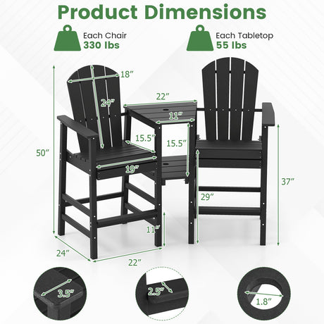 Silla Adirondack de 2 asientos, para todo tipo de clima, con bandeja doble de conexión