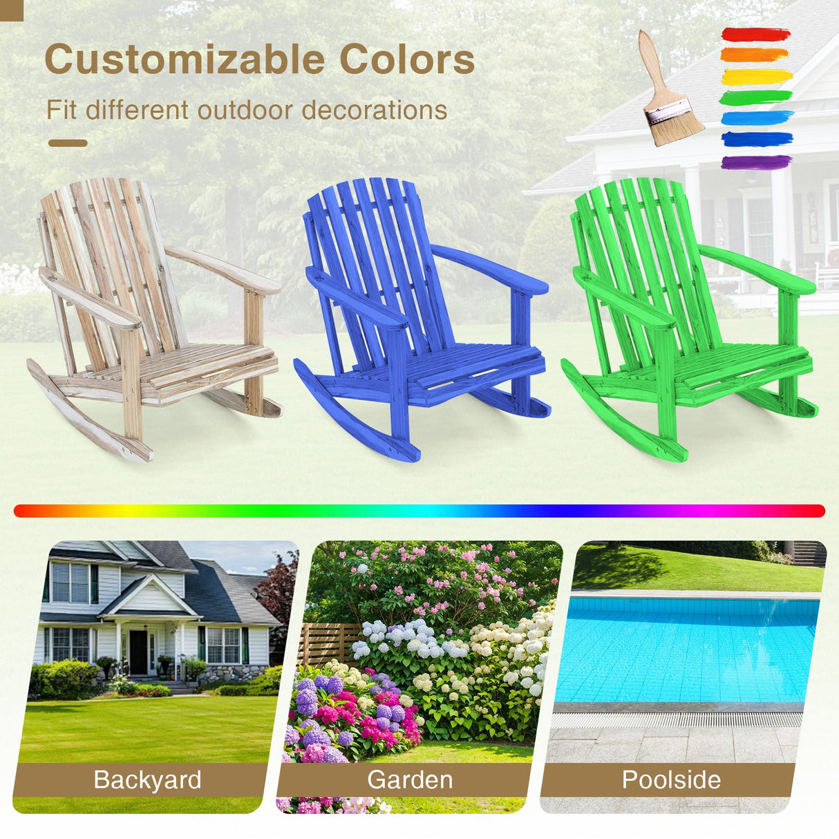 Mecedora Adirondack con asiento de listones y respaldo alto en forma de abanico - Natural
