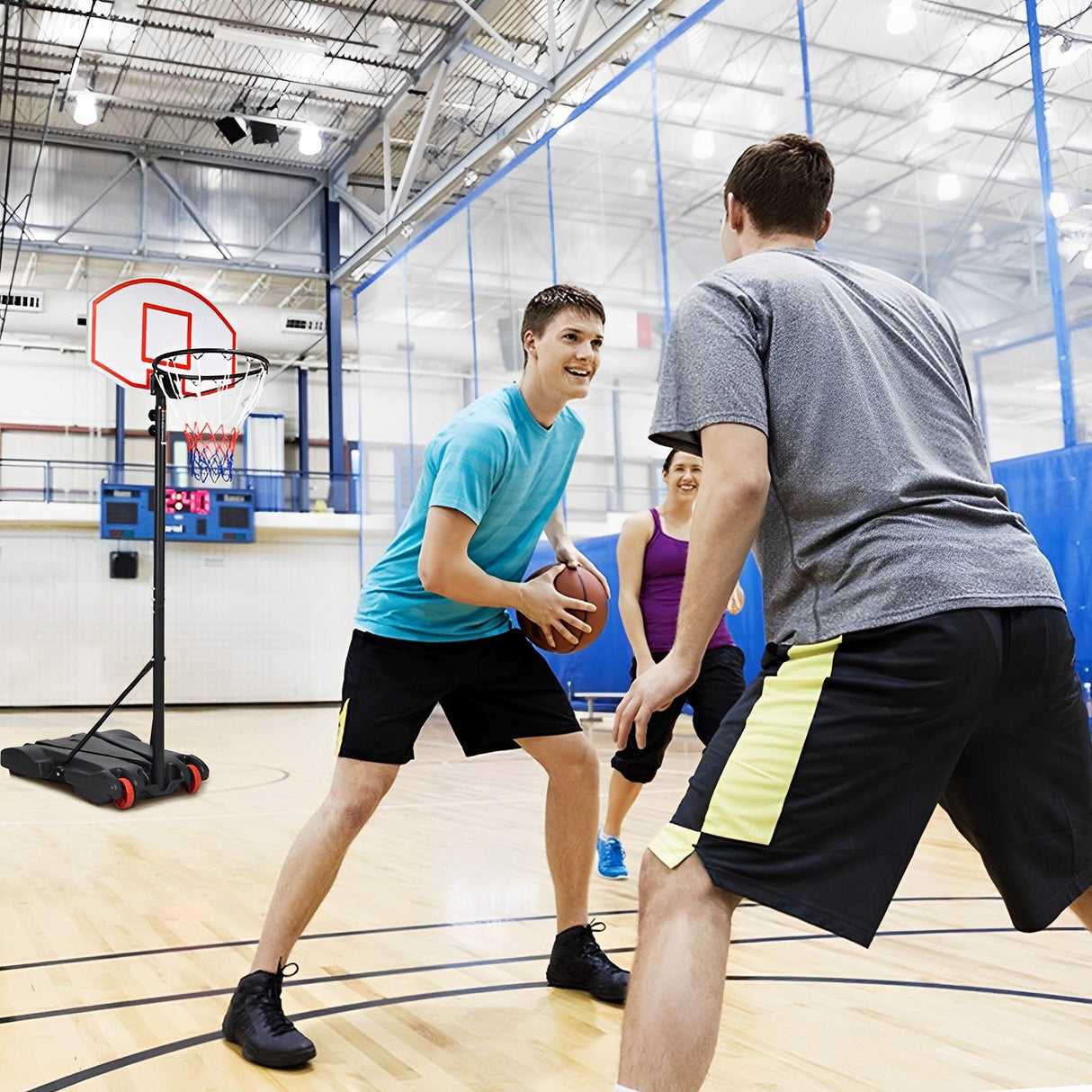 Sistema de aro de baloncesto ajustable con soporte y ruedas
