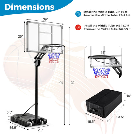 Canasta de baloncesto ajustable de 4.9-10 pies con tablero inastillable
