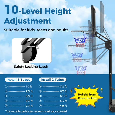 Canasta de baloncesto ajustable de 4.9-10 pies con tablero inastillable