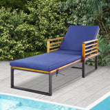 Adjustable Cushioned Patio Chaise Lounge Chair with 4-Level Backrest-Navy