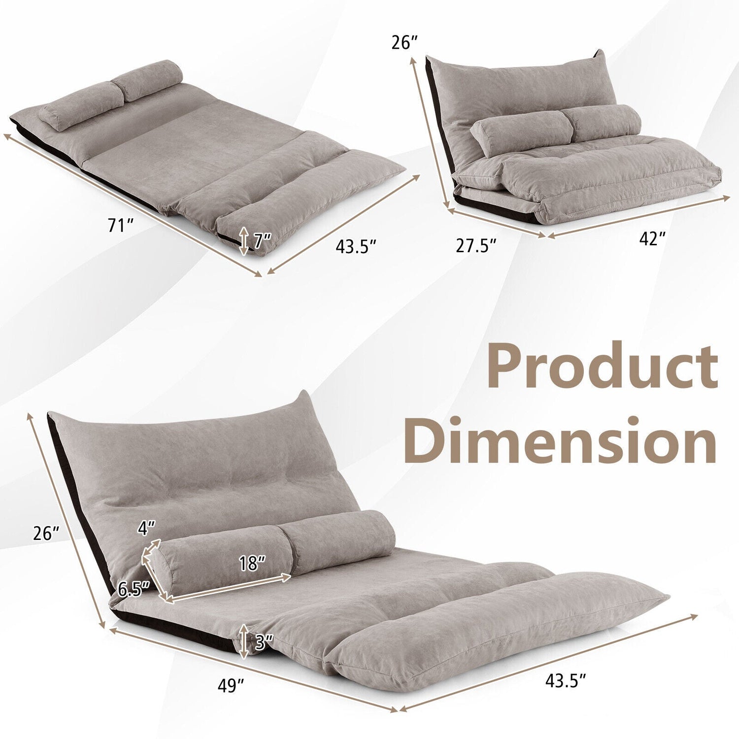 Adjustable Floor Sofa Bed with 2 Lumbar Pillows