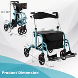 2-in-1 Adjustable Folding Handle Rollator Walker with Storage Space