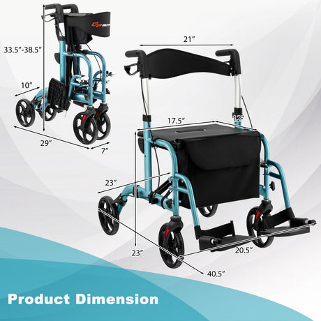 Andador enrollable 2 en 1 con mango plegable ajustable y espacio de almacenamiento