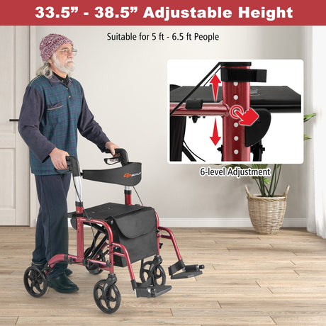 Andador enrollable 2 en 1 con mango plegable ajustable y espacio de almacenamiento