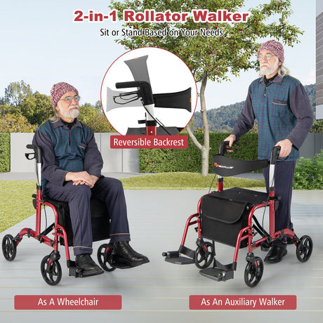 Andador enrollable 2 en 1 con mango plegable ajustable y espacio de almacenamiento