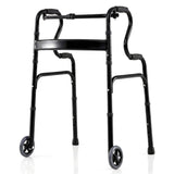 Adjustable Heavy-Duty Folding Walker with Unidirectional Wheels and Bi-Level Armrests-Black