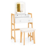 Tocador con altura ajustable, espejo con luz LED de 3 colores y cajones - Blanco